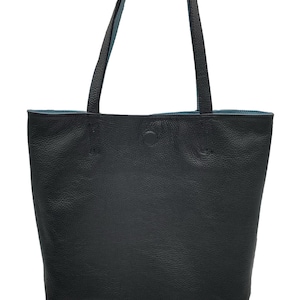 Reversible Black and blue Leather tote bag