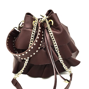 Bucket Bordeaux Echtleder Tasche mit Crossbody-Riemen