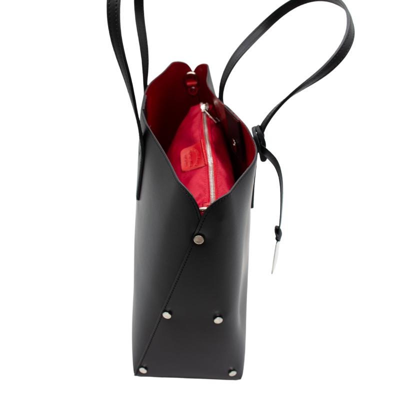 Monogrammed Black Italian Leather Tote Bag: Studded Shopper - Etsy