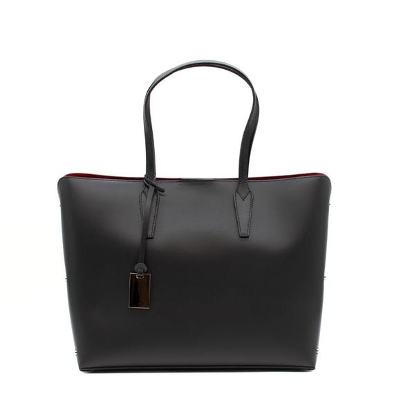 Monogrammed Black Italian Leather Tote Bag: Studded Shopper - Etsy
