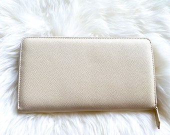 Porte-cartes et portefeuille en cuir beige | Portefeuille Monogramme Femme