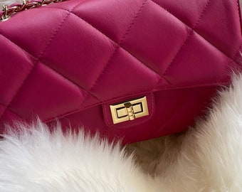 porté épaule et bandoulière pour femme en cuir véritable fuschia | Sac en cuir italien