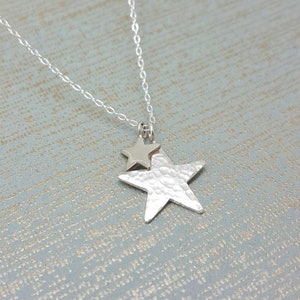 Sterling silver star necklace,  hammered star pendant, Two star necklace, gift for wife, Karmasilver handmade in the UK