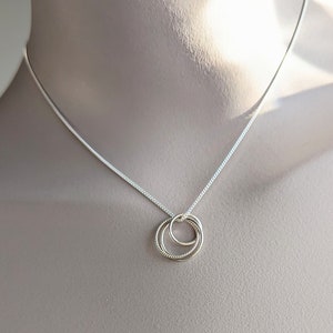 Sterling Silver Three Ring Necklace: Handmade in the UK, Dainty solid silver pendant