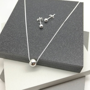 Sterling Silver Ball Necklace & Stud Earrings Set - Handmade UK
