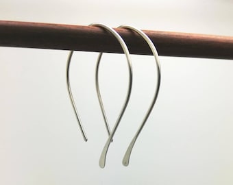 Freeform silver drop earrings, threader earrings, Hand forged dangle and drop, Karmasilver custom handmade in the UK