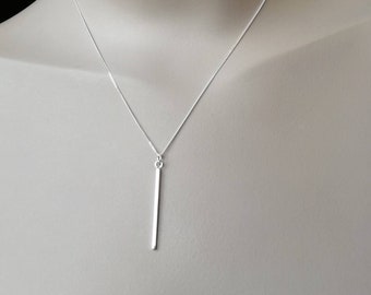 Sterling Silver Bar Necklace: Modern Minimalist Pendant, Handmade in the UK