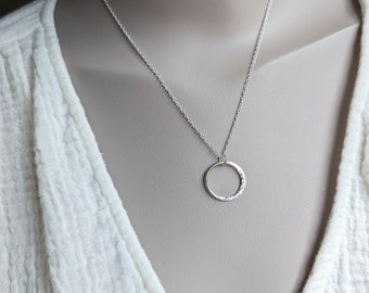 Silver moon Necklace, Sterling silver half moon, hammered  moon pendant, 2 cm crescent moon necklace for women, handmade in the Uk