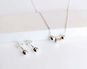 Sterling Silver Necklace and Earrings gift Set: Modern Minimalist Jewellery. Handmade in the UK