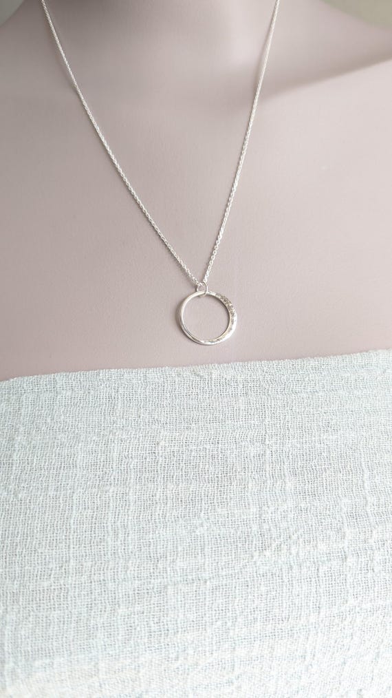 Hammered Sterling Silver Moon Necklace- 2 cm Crescent moon Pendant. Handmade in the UK