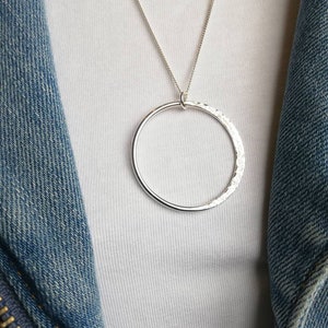 Crescent moon Pendant, 925 Sterling silver half moon Necklace, large hammered full moon (3 cm) lunar phase jewellery, handmade in the UK