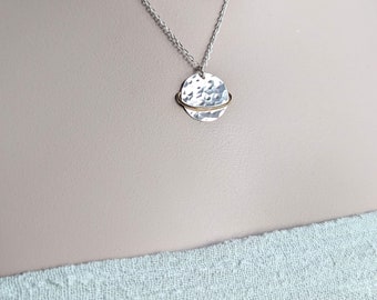 Hammered planet necklace, Sterling silver Saturn pendant, Astrology jewellery, Space necklace for women, gift for wife