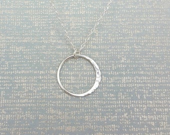 Silver moon Necklace, Sterling silver tiny half moon, hammered  moon pendant, crescent moon necklace for women, handmade in the Uk