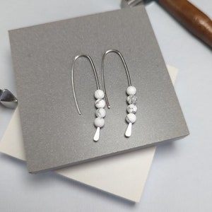 Long sterling silver drop earrings, dangle and drop Recycled Eco Silver, white stone earrings, handmade in UK image 5