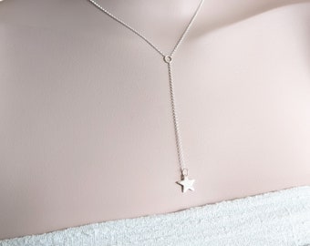 Silver lariat necklace, 925 sterling silver star pendant, long drop star necklace, modern Y pendant,  handmade in the UK
