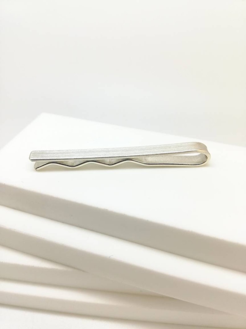 Sterling silver tie slide Silver tie bar Matte satin finish handmade in the UK
