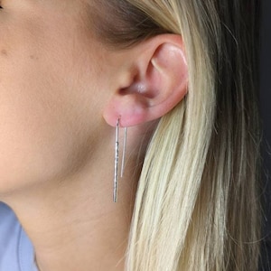 Hammered Sterling Silver Dangle Earrings: Long Drop, Handmade UK