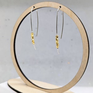 Long sterling silver earrings handmade in the UK, Gold & silver mixed metal earrings, artisan long dangle, everyday earrings for women