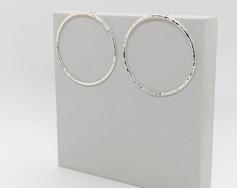 Hammered silver earrings, Large circle studs, Sterling silver hoops, open circle post earrings, fine jewelry Handmade in the UK