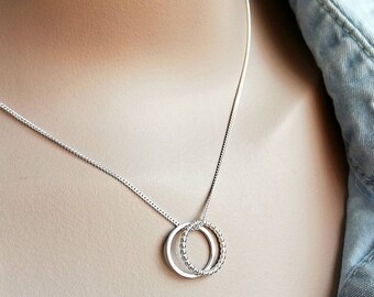 Double Ring Necklace, Two Ring Charm Pendant, 925 Sterling Silver Necklace, Every Day Necklace for Women, Fine Jewelry Handmade in UK - Etsy Double Ring Necklace, Two Ring Charm Pendant, 925 Sterling Silver Necklace, Every Day Necklace for Women, Fine Jewelry Handmade in UK - Etsy