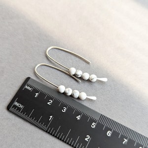 Long sterling silver drop earrings, dangle and drop Recycled Eco Silver, white stone earrings, handmade in UK image 7