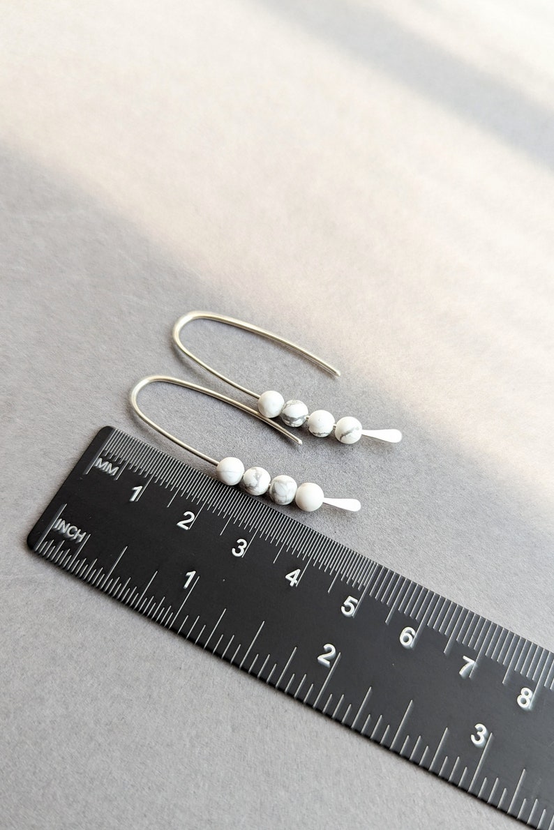 Long sterling silver drop earrings, dangle and drop Recycled Eco Silver, white stone earrings, handmade in UK image 7