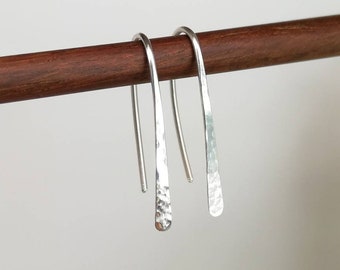 Hammered 925 sterling silver drop Earrings, lightweight drop earrings, Hand-forged dangle,  handmade in UK, recycled silver earrings
