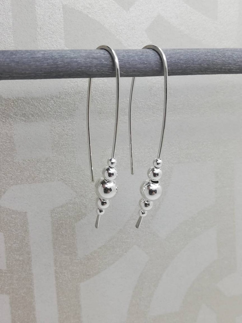 Sterling silver bead earrings modern statement long drop | Etsy