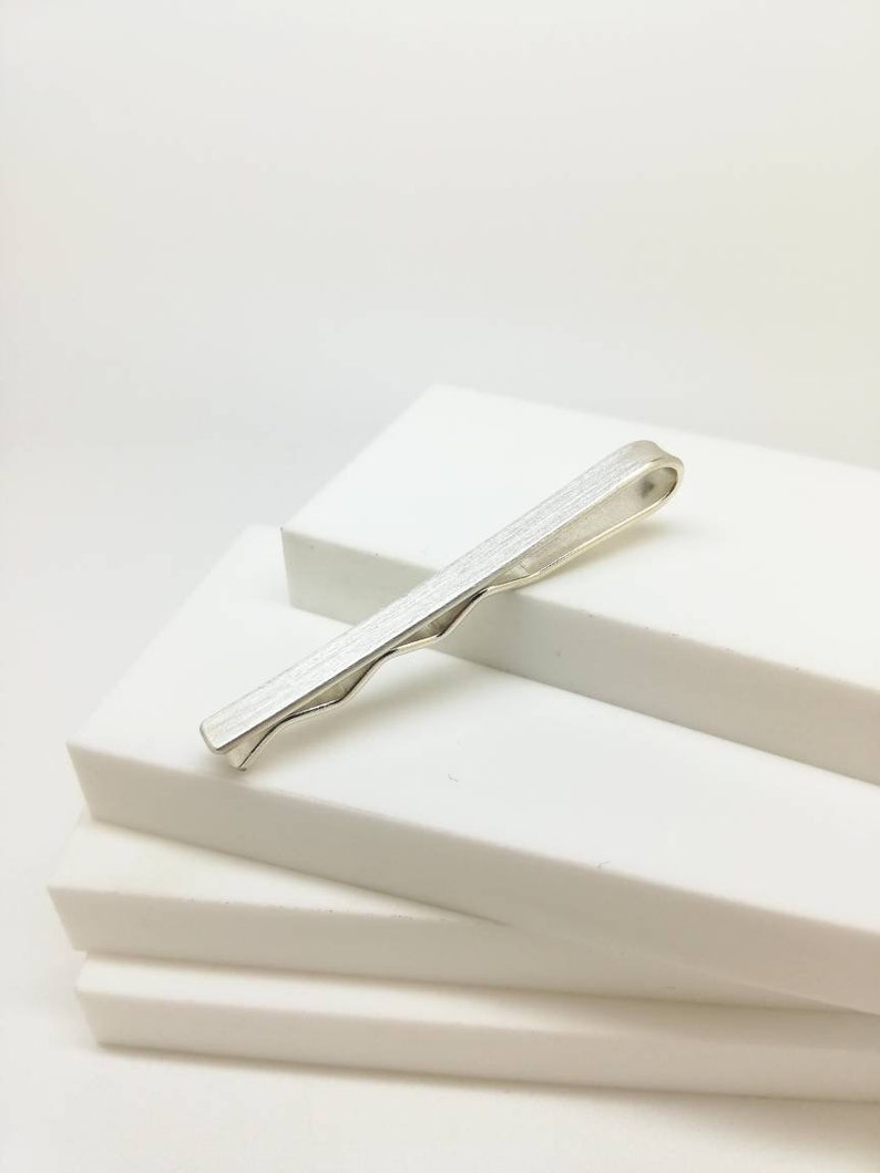 Sterling silver tie slide Silver tie bar Matte satin finish handmade in the UK