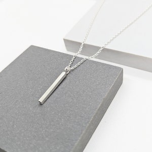 Chunky Bar necklace for Men, Modern sterling silver post pendant, vertical bar layering necklace, Christmas gift for Husband, handmade in UK