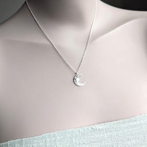 Hammered Sterling Silver Moon and Star Necklace