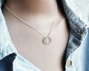 Double Ring Pendant Necklace, Gold, Silver Chains, Layering