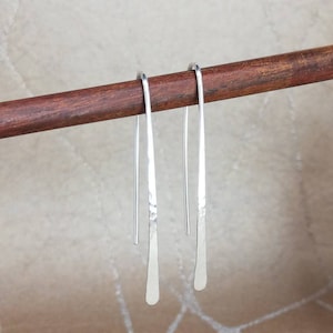 Hammered Sterling Silver Dangle Earrings: Long Lightweight Drop