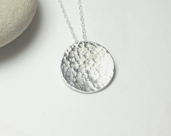 Full Moon Necklace Sterling silver  - Tiny hammered moon pendant, Handmade in the UK
