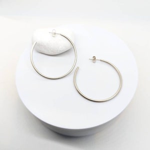 large Silver hoop earrings, Matte Satin hoops 4.5 cm, Modern sterling silver earrings, Large hoops, karmasilver handmade in the UK