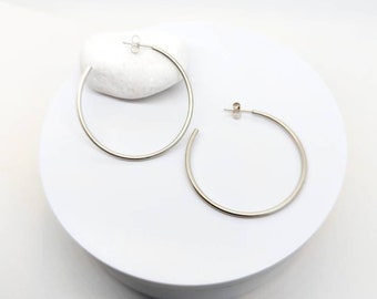 Sterling silver hoop earrings, Matte Satin hoops 4.5 cm, Modern large hoop earrings, Birthday gift, karmasilver handmade in the UK