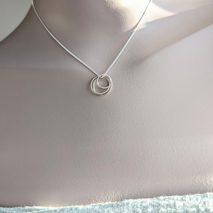 Sterling Silver Three Ring Necklace: Handmade in the UK, Dainty solid silver pendant