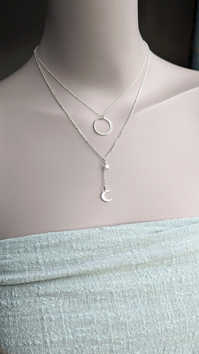 Silver moon Necklace, Sterling silver tiny half moon, hammered moon pendant, crescent moon necklace for women, handmade in the Uk image 10