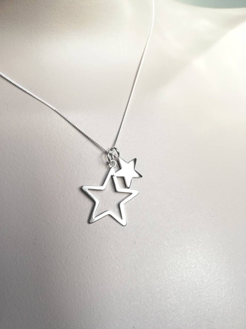 Star Necklace Silver 925 Sterling Silver Double Star Etsy UK
