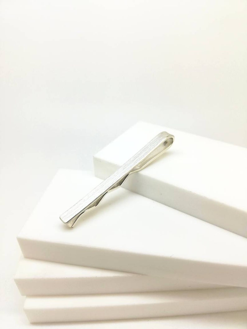 Sterling silver tie slide Silver tie bar Matte satin finish handmade in the UK