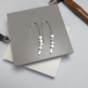 Long sterling silver drop earrings, dangle and drop Recycled Eco Silver, white stone earrings, handmade in UK image 6