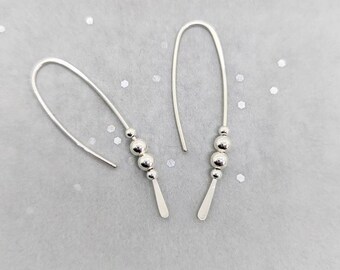 Long silver drop earrings, Sterling silver earrings, long dangle, Long silver bead earrings, Recycled Eco Silver, custom made in UK