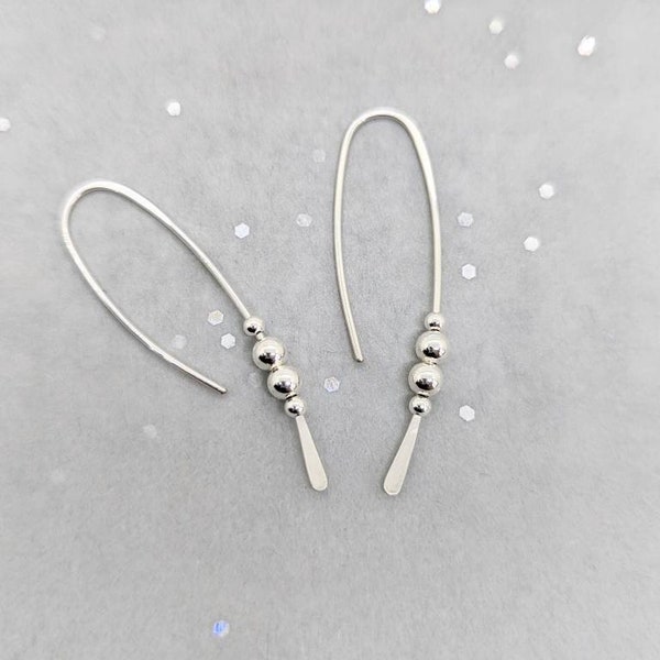 Long silver drop earrings, Sterling silver earrings, long dangle, Long silver bead earrings, Recycled Eco Silver, custom made in UK