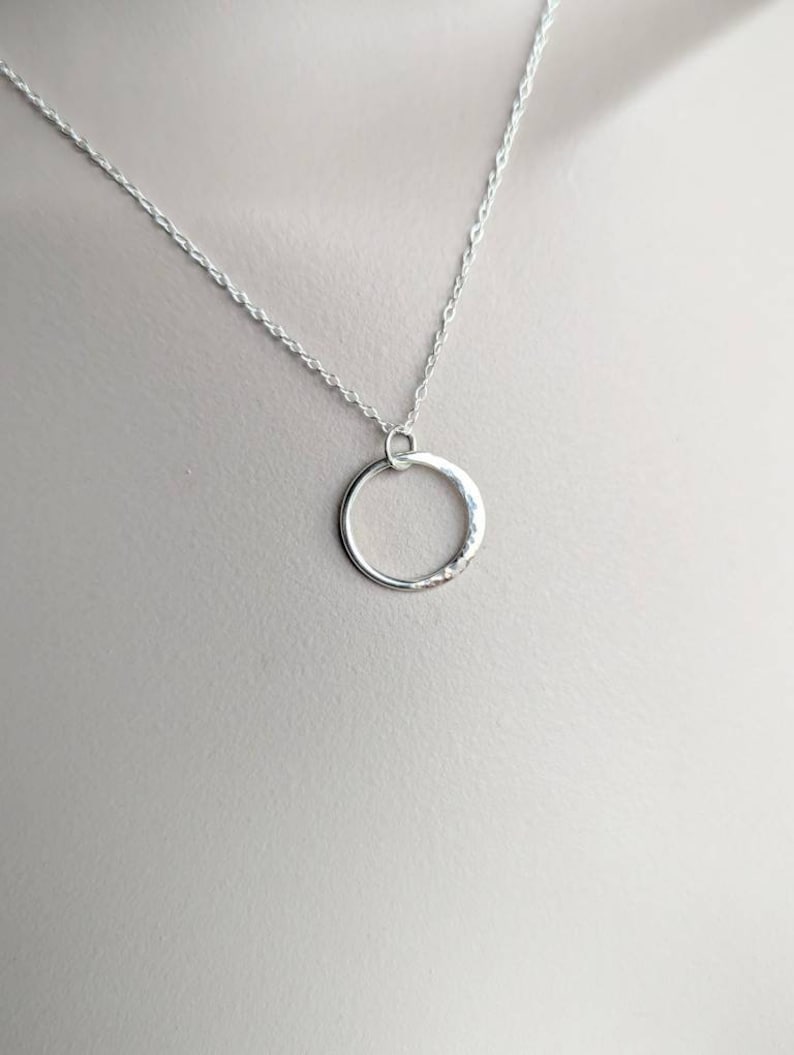 Silver moon Necklace, Sterling silver tiny half moon, hammered moon pendant, crescent moon necklace for women, handmade in the Uk image 2