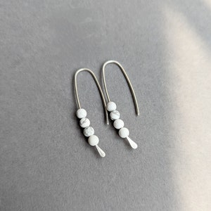 Long sterling silver drop earrings, dangle and drop Recycled Eco Silver, white stone earrings, handmade in UK image 3