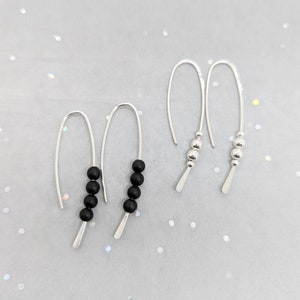 Long sterling silver drop earrings, dangle and drop Recycled Eco Silver, white stone earrings, handmade in UK image 9