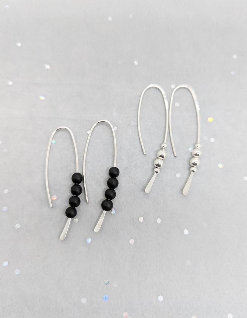 Long sterling silver drop earrings, dangle and drop Recycled Eco Silver, white stone earrings, handmade in UK image 9