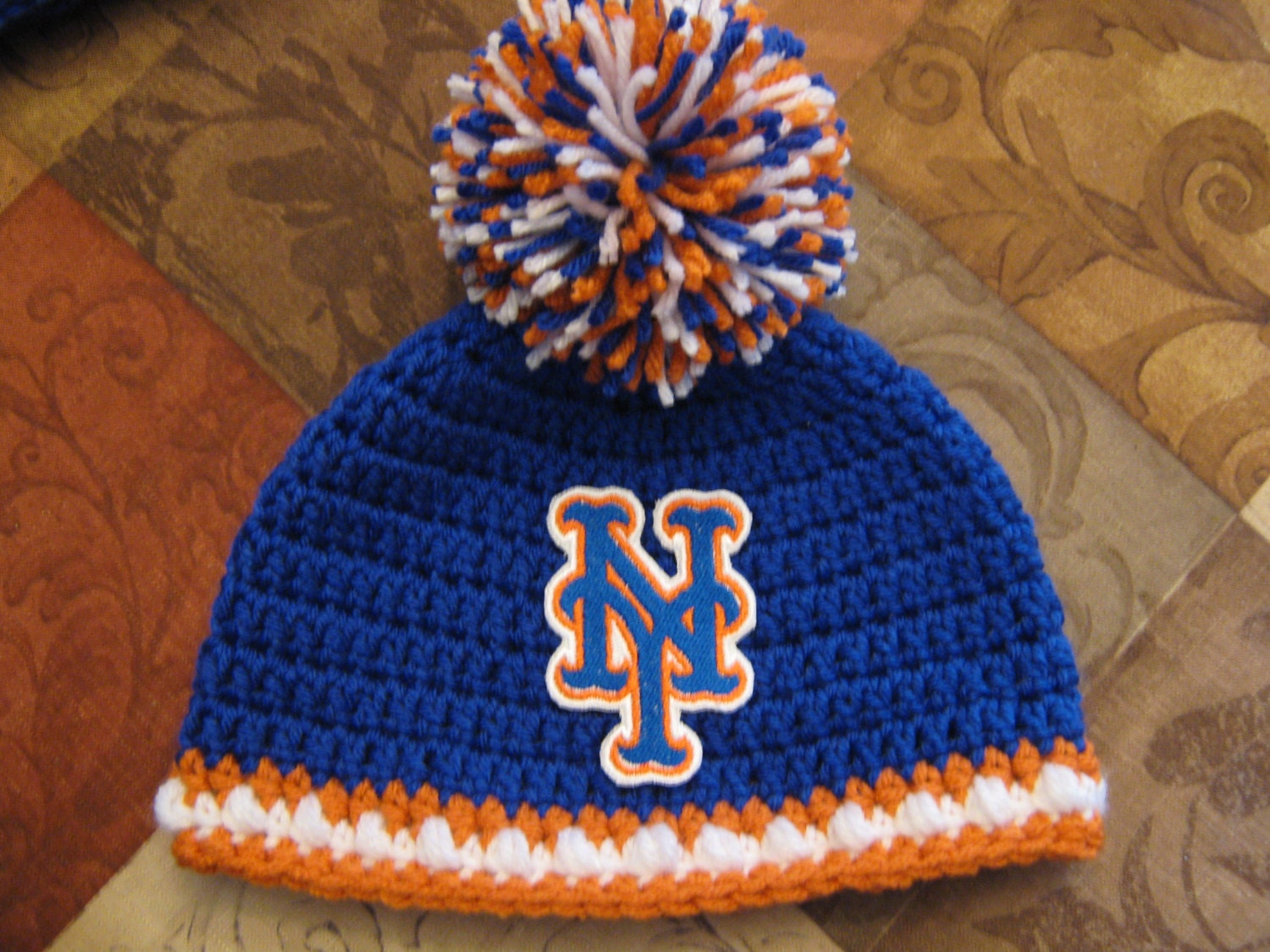 Crochet Beanie Baby Hat New York Mets colors Blue Orange Etsy