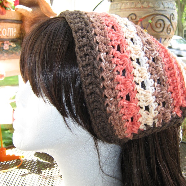 Crochet Kerchief Bandana blended brown, peach and off white