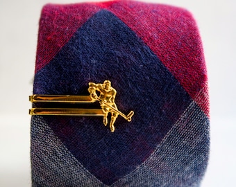 Hockey Tie Clip | Hockey Tie Bar | Gold Toned Sports Tie Clip